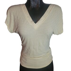 Foxy Jeans Pale Yellow and White Striped Short Sleeve Top Size S